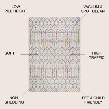 Moroccan Hype Boho Vintage Diamond Area Rug Ivory/Multi